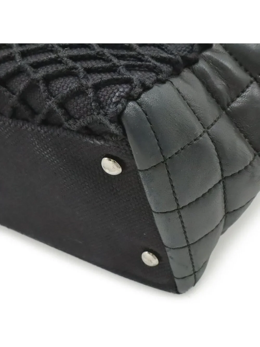 Chanel Choco Bar Chain Tote Quilted Net Canvas Leather Black - Picture 3 of 9